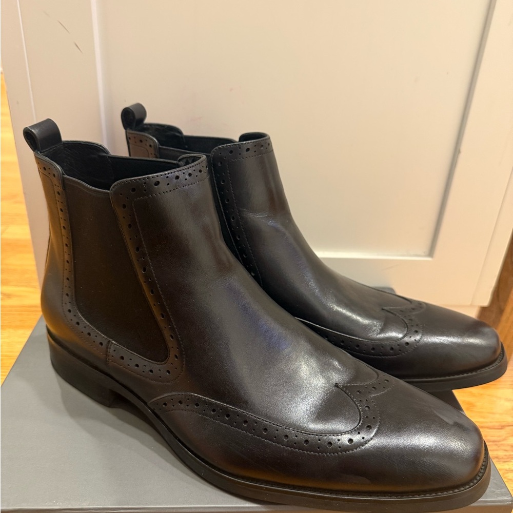 Classic Black Leather Men's Brogue Boots